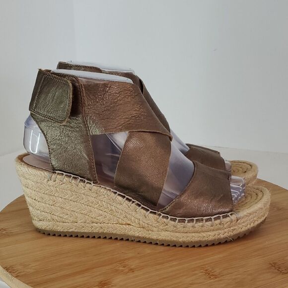 Eileen Fisher Women's Bronze Leather Espadrille Wedge Sandals Size 7 - Picture 1 of 13